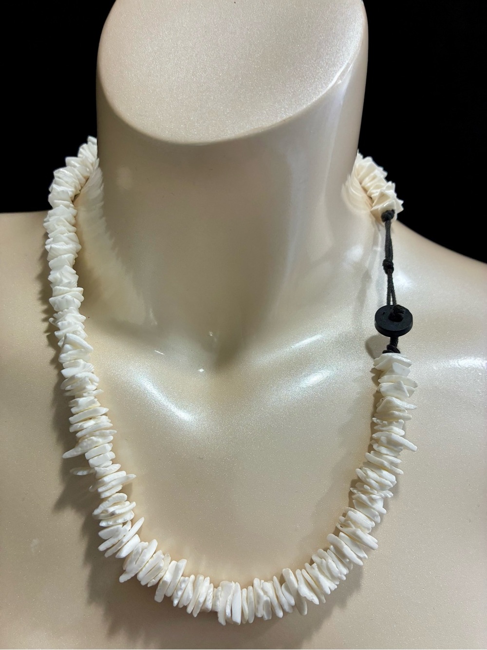 Handmade White Shell Chip Necklace Brown Corded Clasp Unisex Coastal Summertime